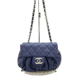 Chanel Chain Around Matelasse Leather Shoulder Bag Navy Blue